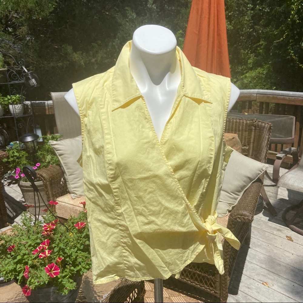 14 RAFAELLA LIGHT YELLOW COTTON WRAP COLLARED TOP